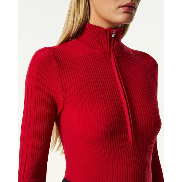 Perfect Moment Wool Blend Base Layer Bodysuit in Red, view 5 | Bodysuit | Luxury Shoes 