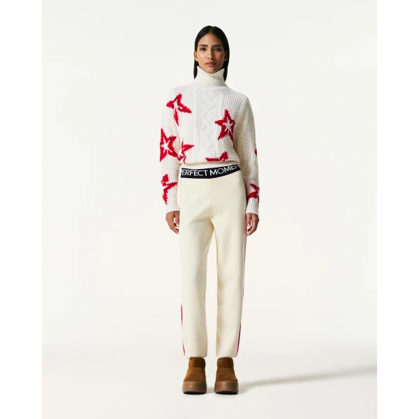Perfect Moment Wool Cable Star Turtleneck Sweater in Cream, view 2 | Turtlenecks | Luxury Shoes 