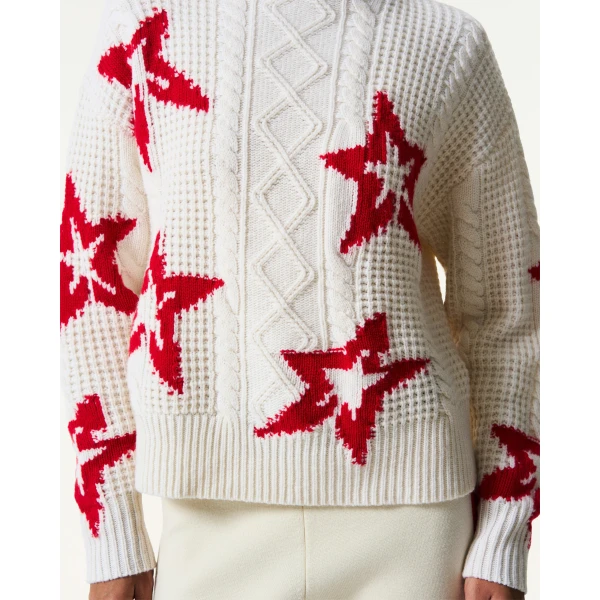 Perfect Moment Wool Cable Star Turtleneck Sweater in Cream, view 4 | Turtlenecks | Luxury Shoes 
