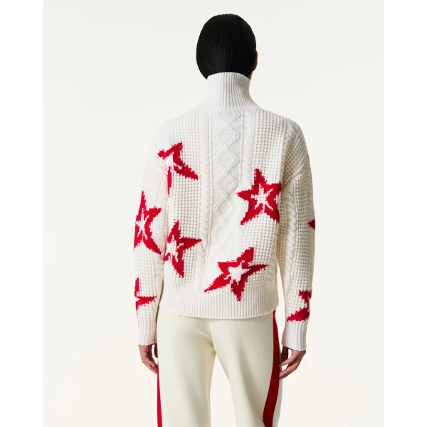 Perfect Moment Wool Cable Star Turtleneck Sweater in Cream, view 5 | Turtlenecks | Luxury Shoes 
