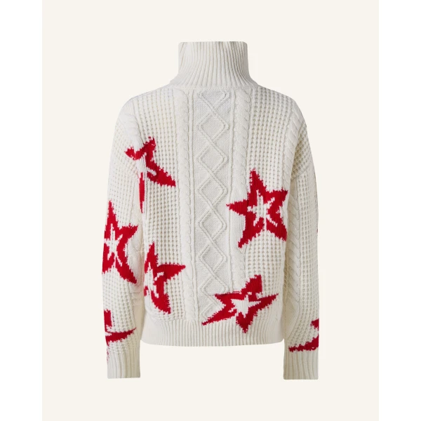 Perfect Moment Wool Cable Star Turtleneck Sweater in Cream, view 6 | Turtlenecks | Luxury Shoes 