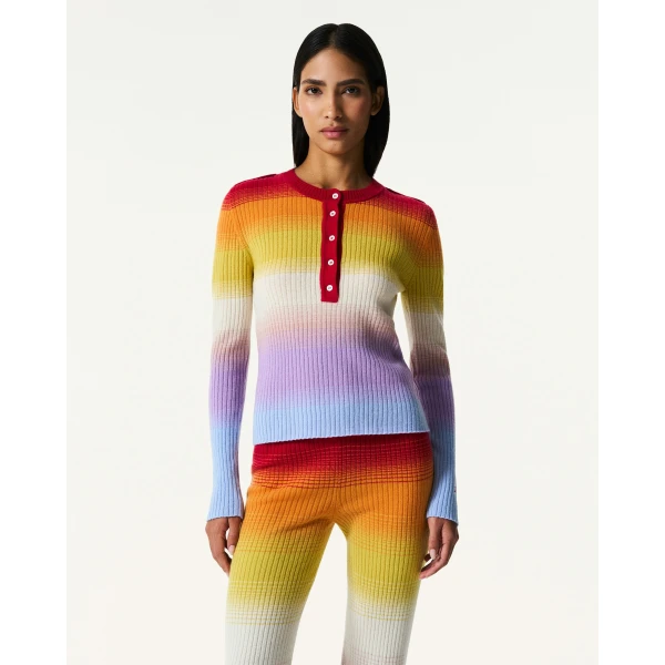 Perfect Moment Wool & Cashmere Rainbow Knit Top in Rainbow, view 3 | Sweaters | Luxury Shoes 