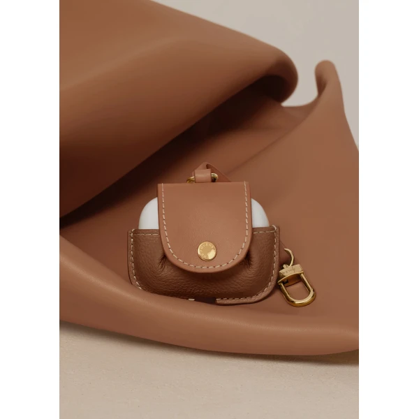 Polène AirPods Case in Duo Camel, view 3 | Phone Cases | Luxury Shoes 