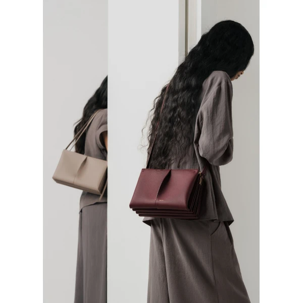 Polène Boky in Textured Black Cherry Bag, view 3 | Shoulder & Crossbody Bags | Luxury Shoes 