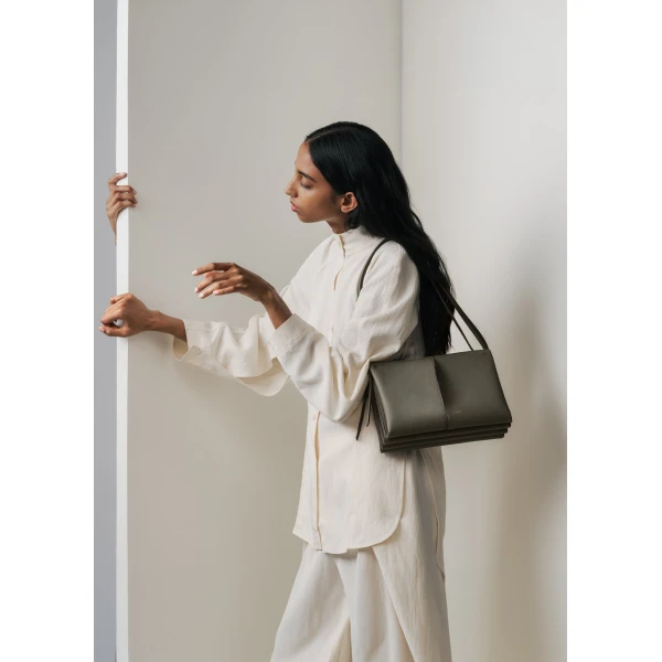 Polène Boky in Textured Smoky Green Bag, view 4 | Shoulder & Crossbody Bags | Luxury Shoes 