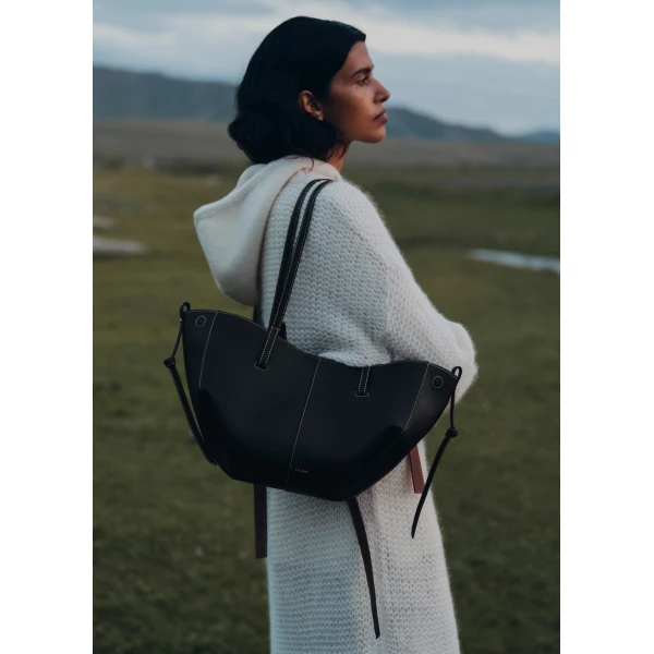 Polène Cyme Mini in Textured Black with Ecru Stitching Bag, view 2 | Mini Bags | Luxury Shoes 