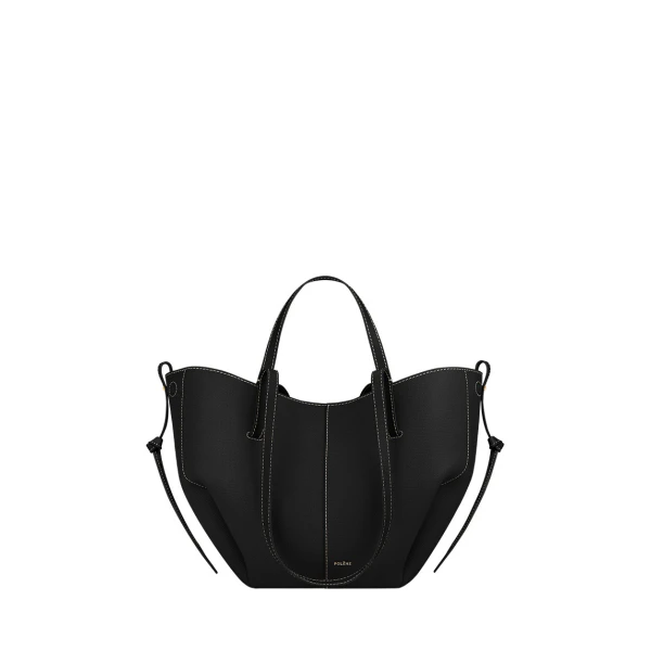 Cyme Mini in Textured Black with Ecru Stitching Bag