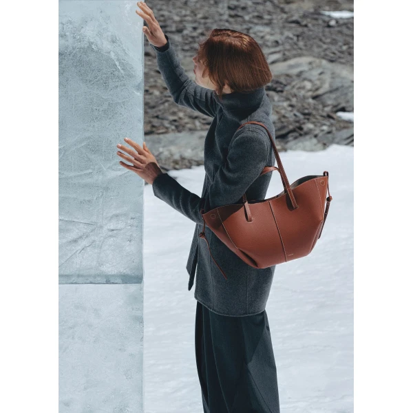 Polène Cyme Mini in Textured Cognac Bag, view 2 | Mini Bags | Luxury Shoes 