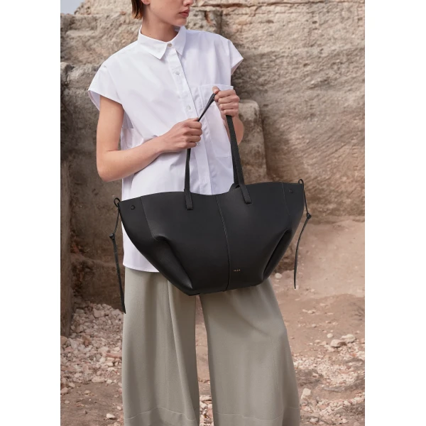 Polène Cyme in Textured Black Bag, view 2 | Totes & Top-Handle Bags | Luxury Shoes 