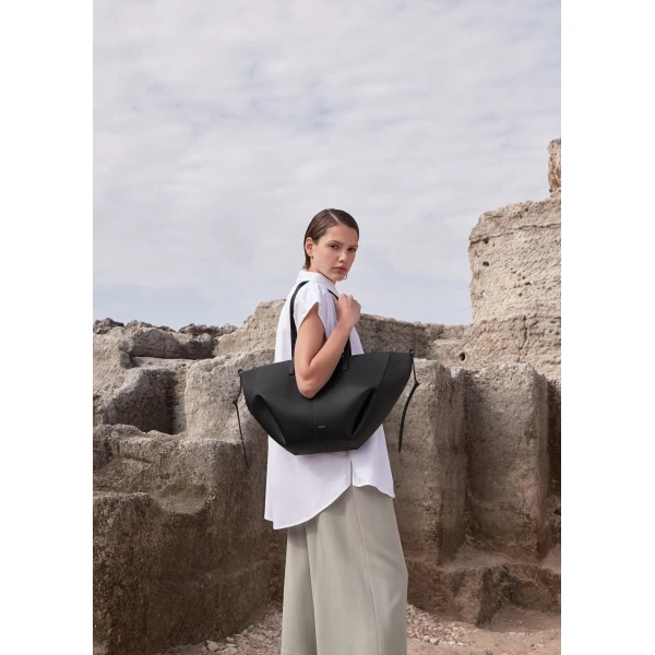 Polène Cyme in Textured Black Bag, view 4 | Totes & Top-Handle Bags | Luxury Shoes 