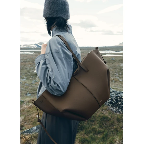 Polène Cyme in Textured Candied Chestnut Bag, view 3 | Totes & Top-Handle Bags | Luxury Shoes 