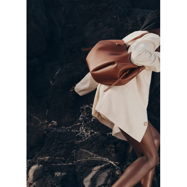 Polène Cyme in Textured Cognac Bag, view 5 | Totes & Top-Handle Bags | Luxury Shoes 