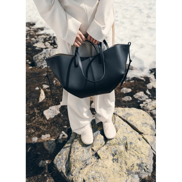 Polène Cyme in Textured Deep Blue Bag, view 3 | Totes & Top-Handle Bags | Luxury Shoes 