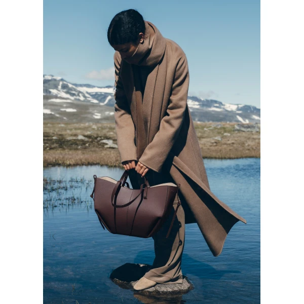 Polène Cyme in Textured Plum Bag, view 3 | Totes & Top-Handle Bags | Luxury Shoes 