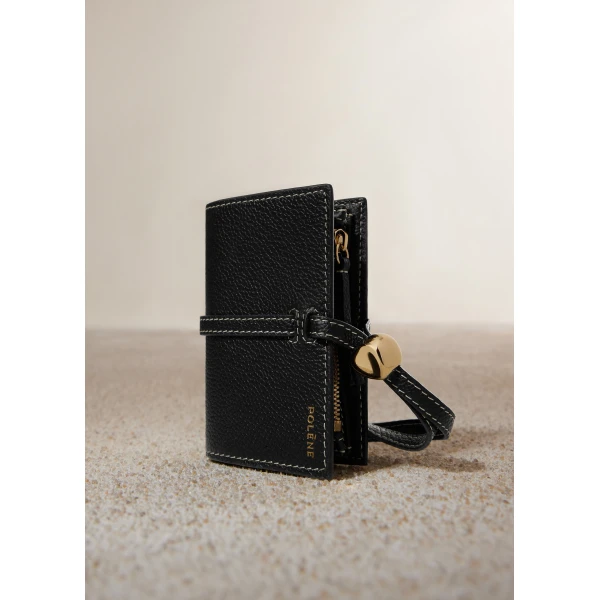 Polène Kayé Card Holder in Textured Black, view 2 | Wallets & Purses | Luxury Shoes 