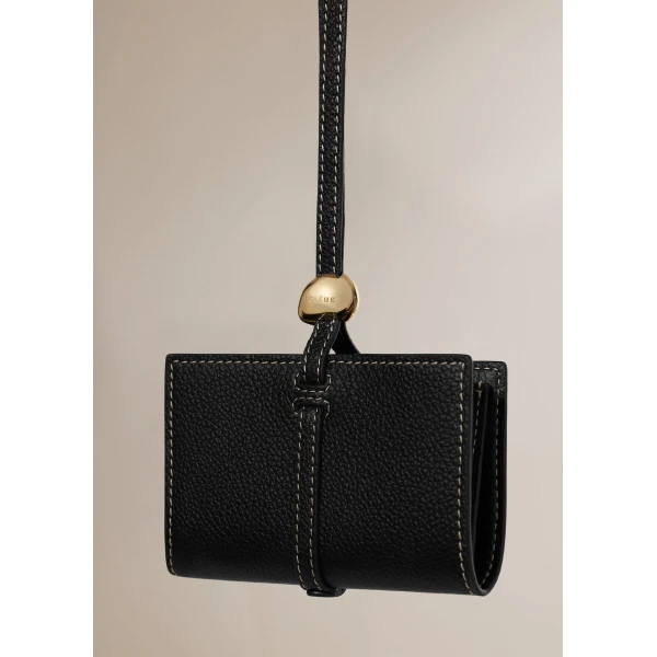 Polène Kayé Card Holder in Textured Black, view 3 | Wallets & Purses | Luxury Shoes 