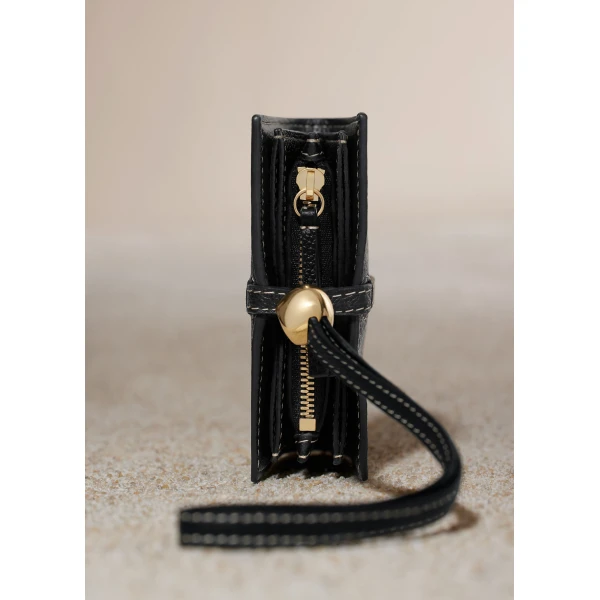 Polène Kayé Card Holder in Textured Black, view 4 | Wallets & Purses | Luxury Shoes 