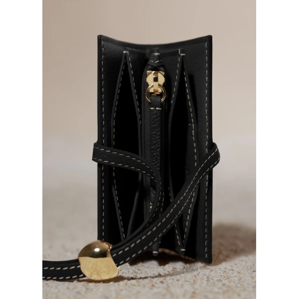 Polène Kayé Card Holder in Textured Black, view 5 | Wallets & Purses | Luxury Shoes 