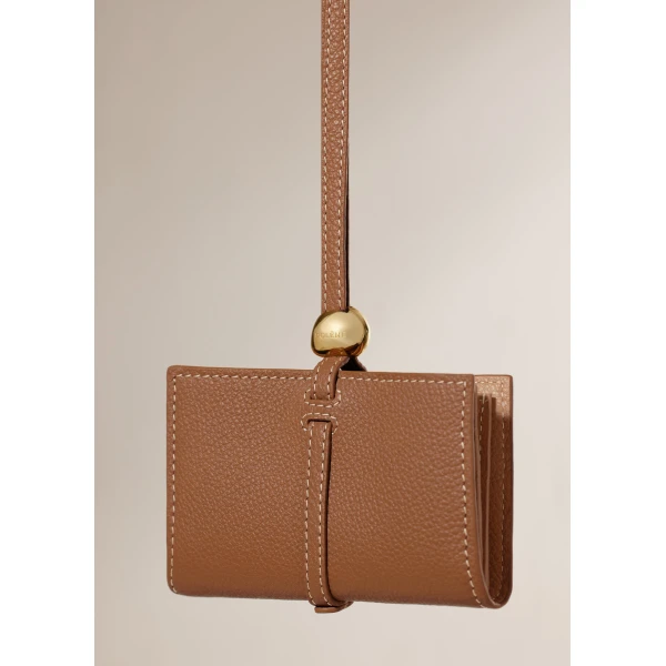 Polène Kayé Card Holder in Textured Duo Camel, view 3 | Wallets & Purses | Luxury Shoes 