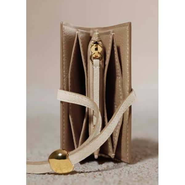 Polène Kayé Card Holder in Textured Duo Chalk, view 5 | Wallets & Purses | Luxury Shoes 
