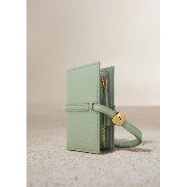 Polène Kayé Card Holder in Textured Duo Fresh Almond, view 2 | Wallets & Purses | Luxury Shoes 