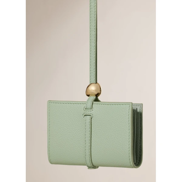 Polène Kayé Card Holder in Textured Duo Fresh Almond, view 3 | Wallets & Purses | Luxury Shoes 