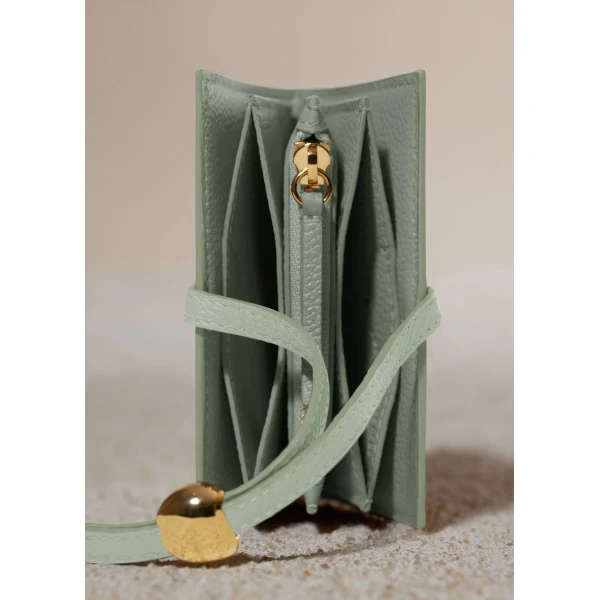 Polène Kayé Card Holder in Textured Duo Fresh Almond, view 5 | Wallets & Purses | Luxury Shoes 