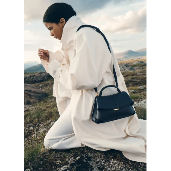 Polène Mokki Mini in Textured Deep Blue Bag, view 3 | Mini Bags | Luxury Shoes 
