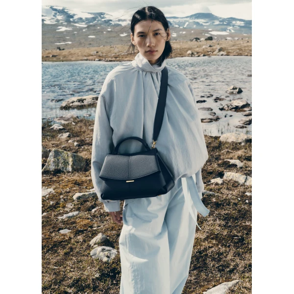 Polène Mokki in Textured Deep Blue Bag, view 2 | Shoulder & Crossbody Bags | Luxury Shoes 