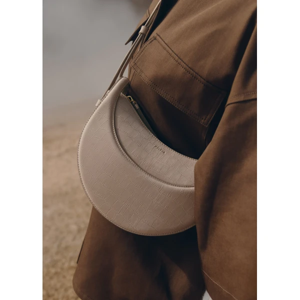 Polène Numéro Dix in Crocodile Nubuck Taupe Bag, view 3 | Shoulder & Crossbody Bags | Luxury Shoes 