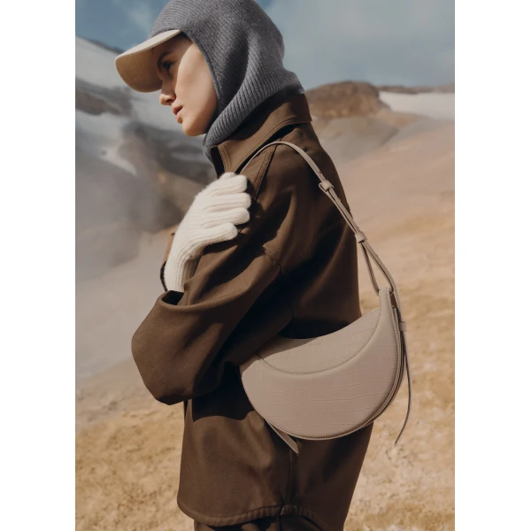Polène Numéro Dix in Crocodile Nubuck Taupe Bag, view 5 | Shoulder & Crossbody Bags | Luxury Shoes 