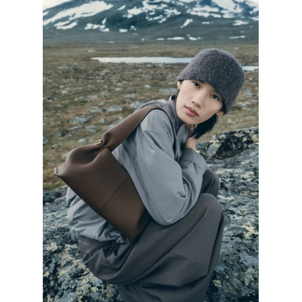 Polène Numéro Neuf East West in Textured Candied Chestnut Bag, view 3 | Shoulder & Crossbody Bags | Luxury Shoes 