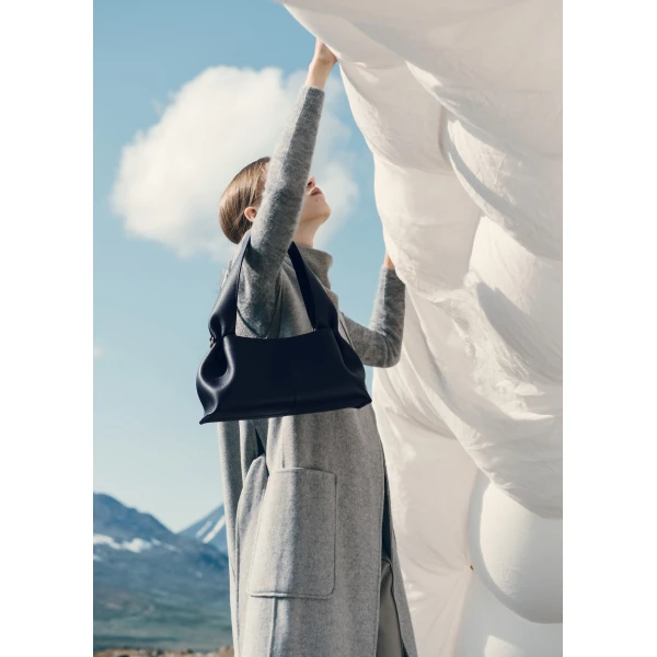 Polène Numéro Neuf East West in Textured Deep Blue Bag, view 2 | Shoulder & Crossbody Bags | Luxury Shoes 