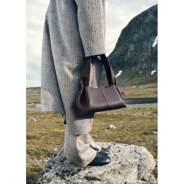 Polène Numéro Neuf East West in Textured Plum Bag, view 2 | Shoulder & Crossbody Bags | Luxury Shoes 