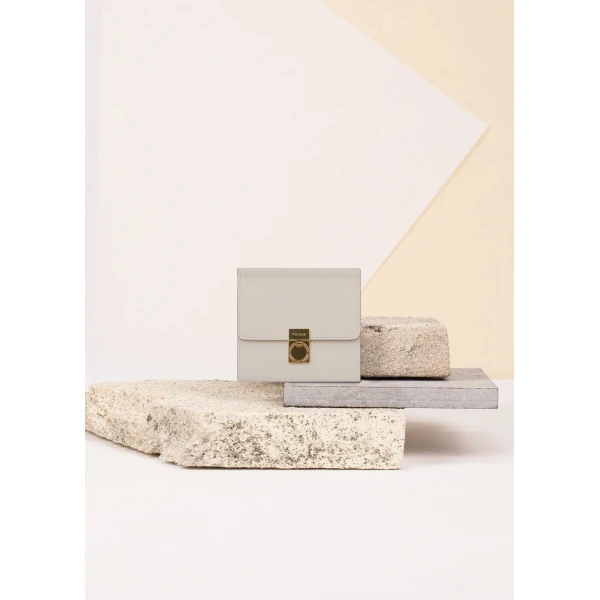 Polène Numéro Sept Wallet in Textured Chalk, view 2 | Wallets & Purses | Luxury Shoes 