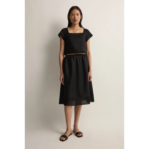 Posse Alfie Skirt in Black | Midi Skirts | Luxury Shoes , view 2
