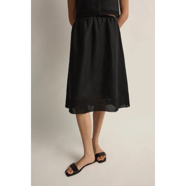 Posse Alfie Skirt in Black | Midi Skirts | Luxury Shoes , view 3