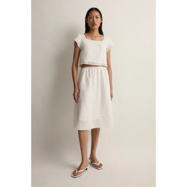 Posse Alfie Skirt in Ivory | Midi Skirts | Luxury Shoes , view 2