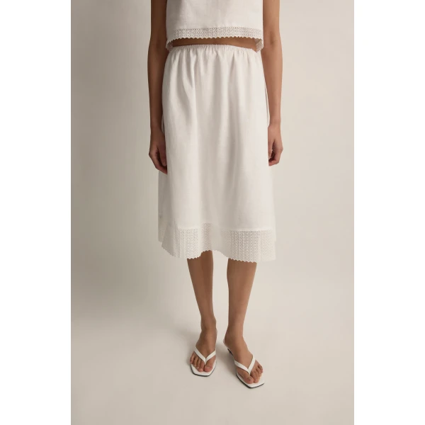 Posse Alfie Skirt in Ivory | Midi Skirts | Luxury Shoes , view 3