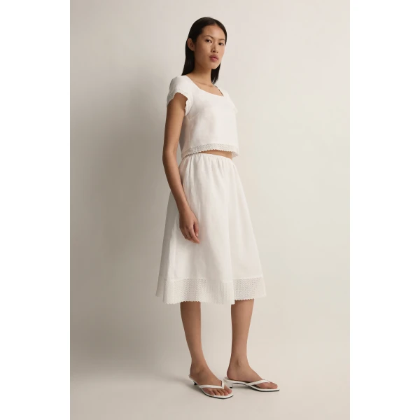 Posse Alfie Skirt in Ivory | Midi Skirts | Luxury Shoes , view 4