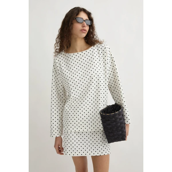 Posse Bea Long Sleeve Top in Cream Black Polka Dot | Long Sleeve | Luxury Shoes , view 2