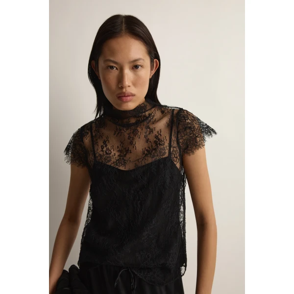Posse Blake Lace Tee in Black | T-shirts | Luxury Shoes , view 2