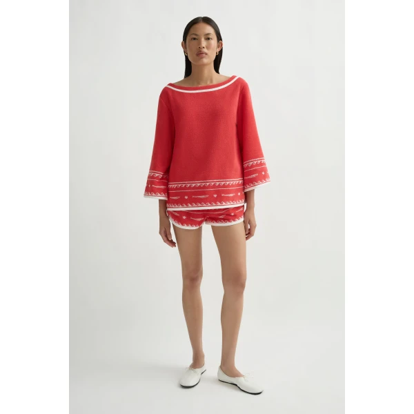 Posse Cody Top in Red Ivory Fish | Tops | Luxury Shoes , view 2
