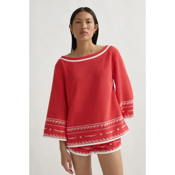 Posse Cody Top in Red Ivory Fish | Tops | Luxury Shoes , view 3