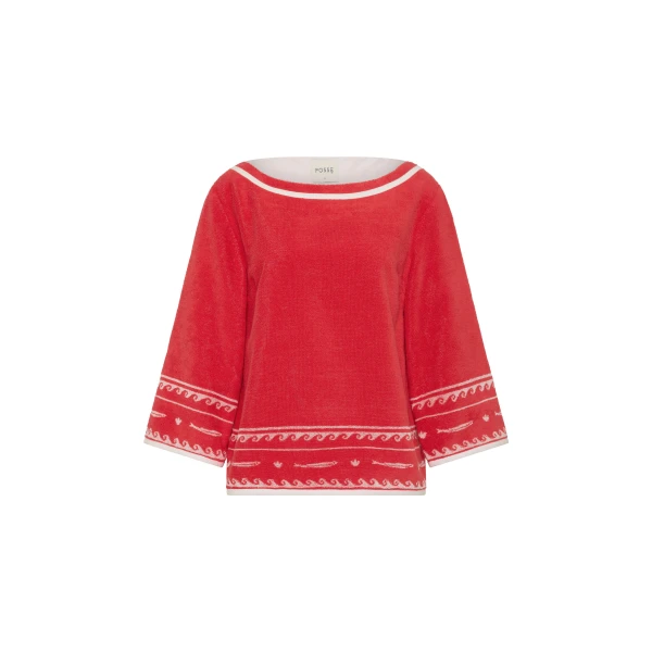 Cody Top in Red Ivory Fish