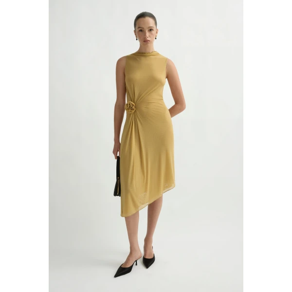 Posse Cynthia Dress in Rattan | Midi Dresses | Luxury Shoes , view 2