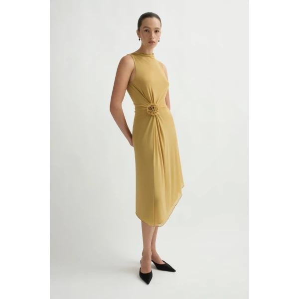 Posse Cynthia Dress in Rattan | Midi Dresses | Luxury Shoes , view 3