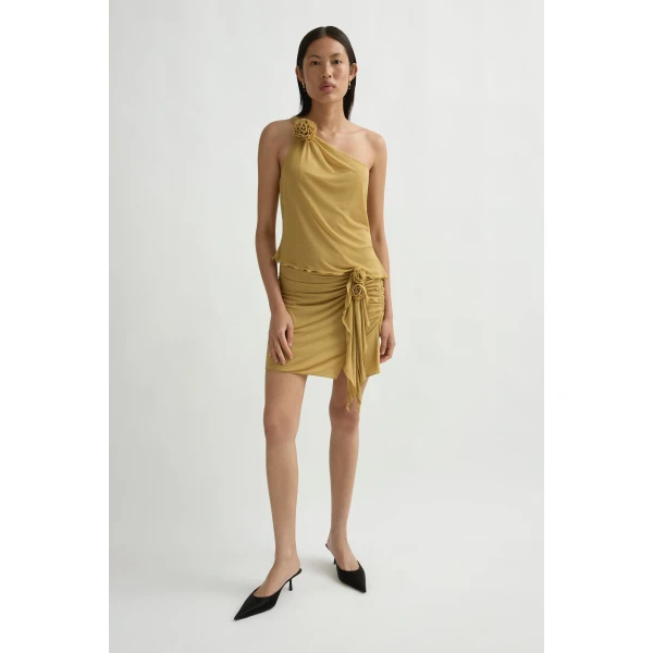 Posse Cynthia Skirt in Rattan | Midi Skirts | Luxury Shoes , view 2