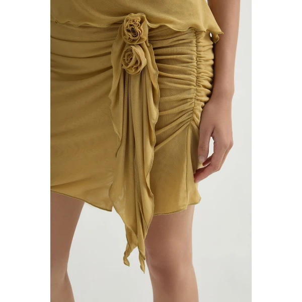 Posse Cynthia Skirt in Rattan | Midi Skirts | Luxury Shoes , view 5