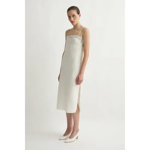 Posse Darya Dress in Cream | Midi Dresses | Luxury Shoes , view 2